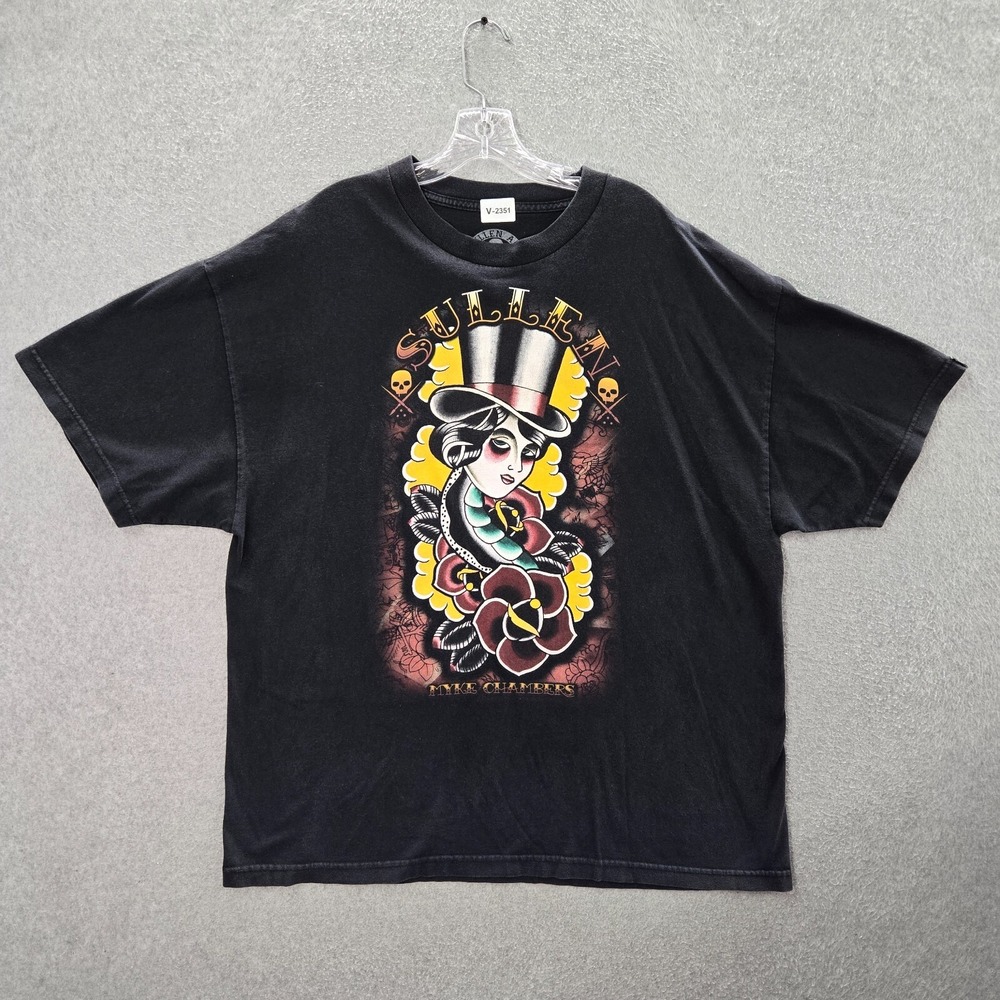Sullen‎ Men Shirt 2XL Black Mike Chambers Floral Rose Art Logo Graphic Crew Neck